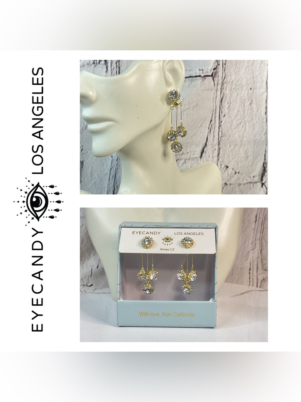 🌟🌟 Eyecandy Los Angeles Gold Plated CZ Chandelier Earrings